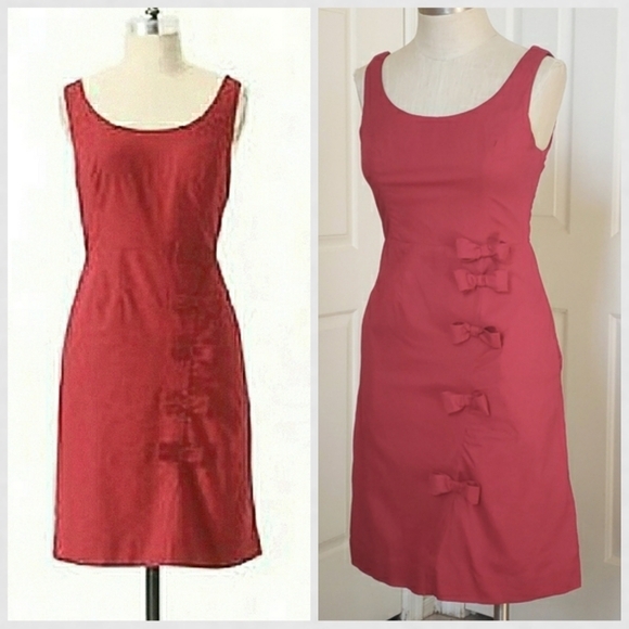 Anthropologie MOULINETTE SOEURS Cherry Red Sleeveless Dress Bows Detail - Picture 1 of 16